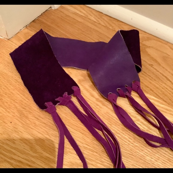 Purple suede tie front belt